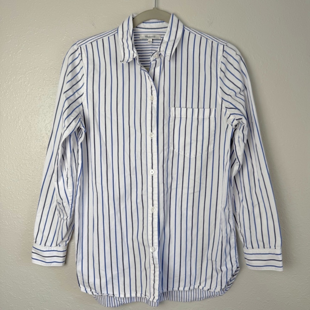 Madewell classic ex-boyfriend button up long sleeve blue white stripe tomboy S - Picture 2 of 9